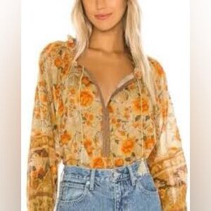 SPELL & The Gypsy Seashell Floral Semi Sheer Long Sleeve Fall Print Blouse